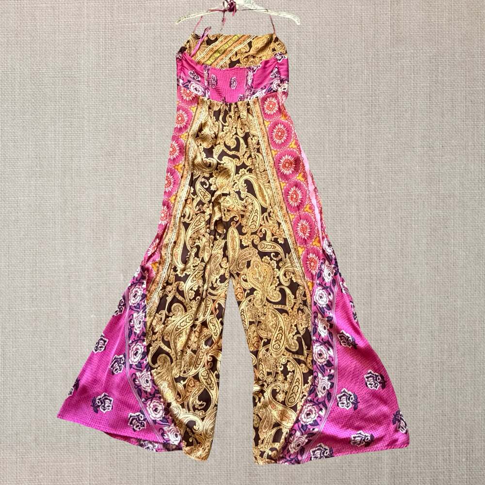 Free People Paisley Patchwork Wide Leg Halter Jumpsuit Boho Festival Hippie - S - Picture 3 of 9